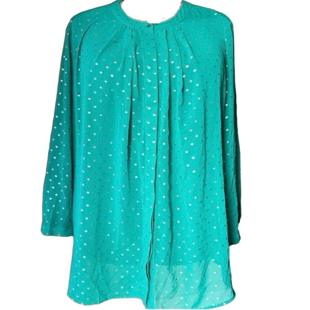 Liz Claiborne Green Blouse with Gold Dots